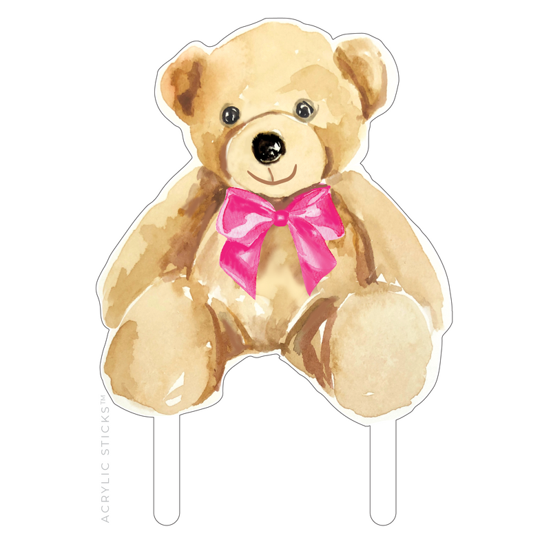 IT'S A GIRL TEDDY BEAR ACRYLIC CAKE TOPPER
