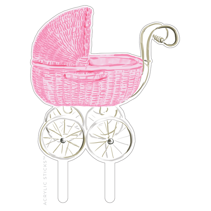 IT'S A GIRL VINTAGE STROLLER ACRYLIC CAKE TOPPER