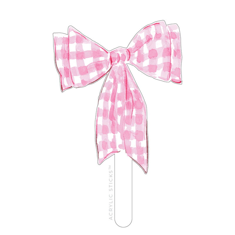 PINK GINGHAM BOW ACRYLIC CAKE TOPPER