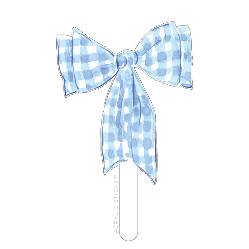 BLUE GINGHAM BOW ACRYLIC CAKE TOPPER