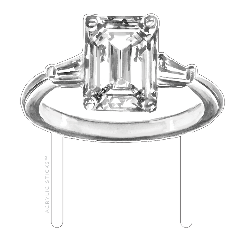 EMERALD-CUT ENGAGEMENT RING ACRYLIC CAKE TOPPER