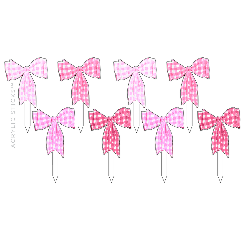 PINK GINGHAM BOWS ACRYLIC PARTY PIK STICKS COMBO