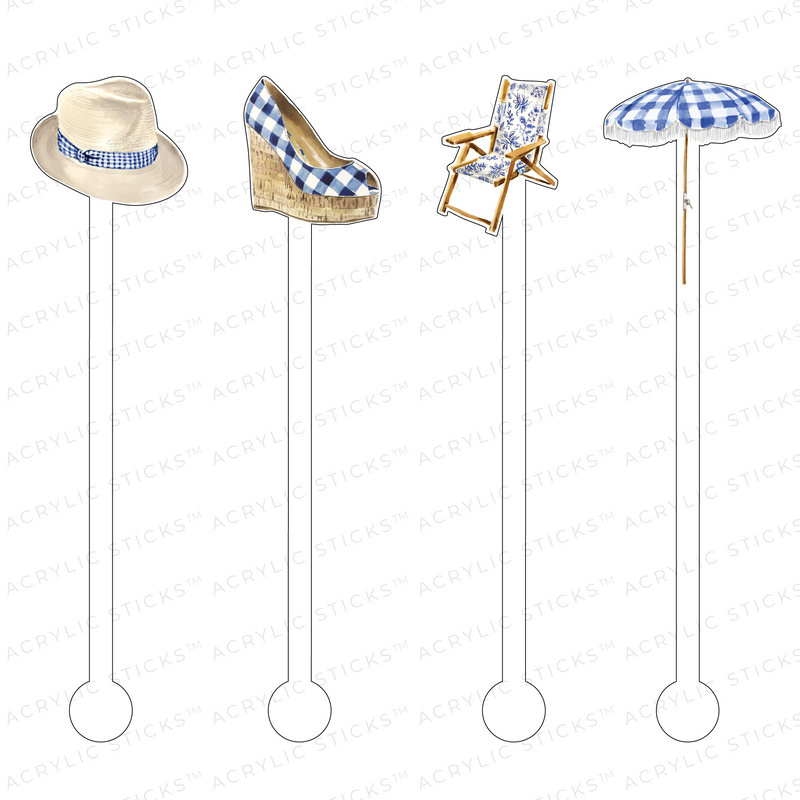 TRENDY GINGHAM BY THE POOL ACRYLIC STIR STICKS COMBO