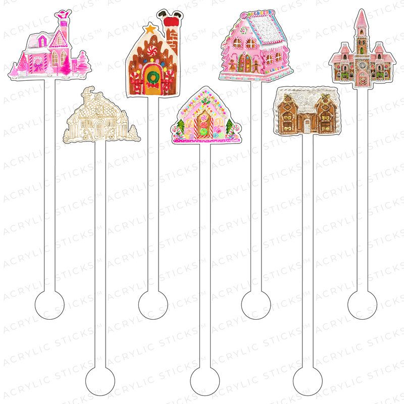 A BEVY OF GINGERBREAD HOUSES ACRYLIC STIR STICKS COMBO