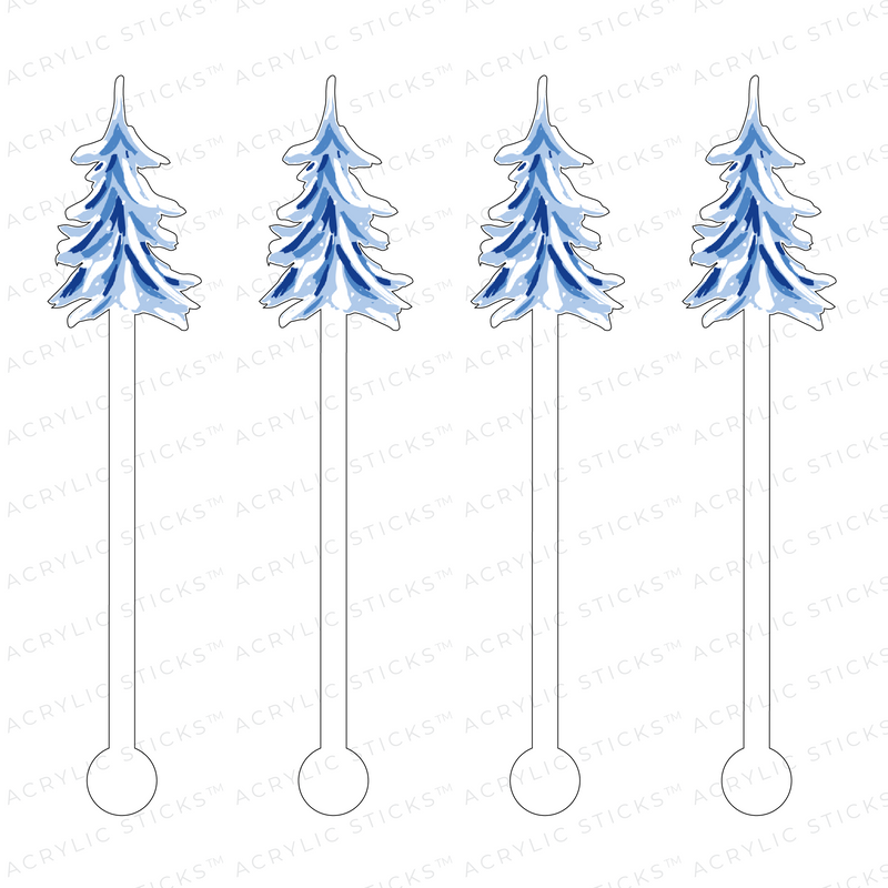 AS X SWEET CAROLINE DESIGNS BLUE & WHITE CHRISTMAS TREE ACRYLIC STIR STICKS