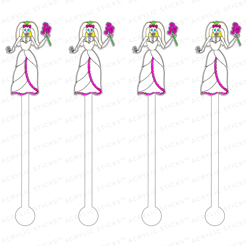 DAY OF THE DEAD WHITE GOWN BRIDE ACRYLIC STIR STICKS
