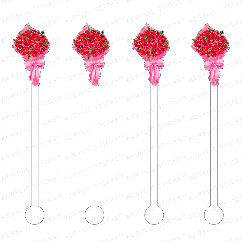 BOUQUET OF ROSES IN PINK PAPER ACRYLIC STIR STICKS