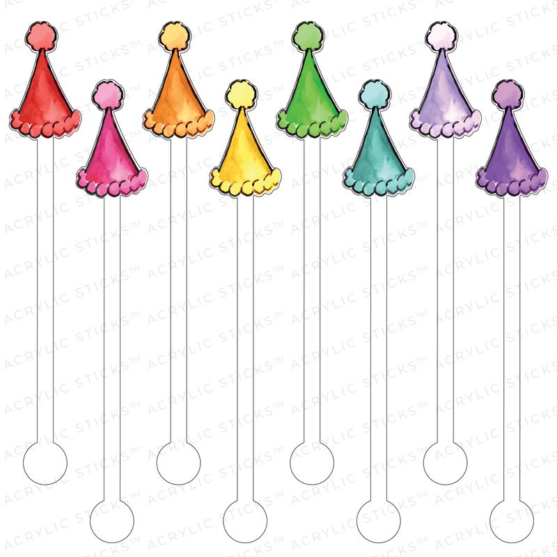 COLORFUL PARTY HATS ACRYLIC STIR STICKS COMBO