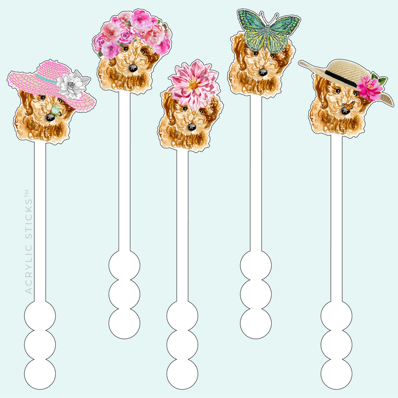 CURLY DOODLE LOVES SPRING WHITE ACRYLIC STIR STICKS COMBO