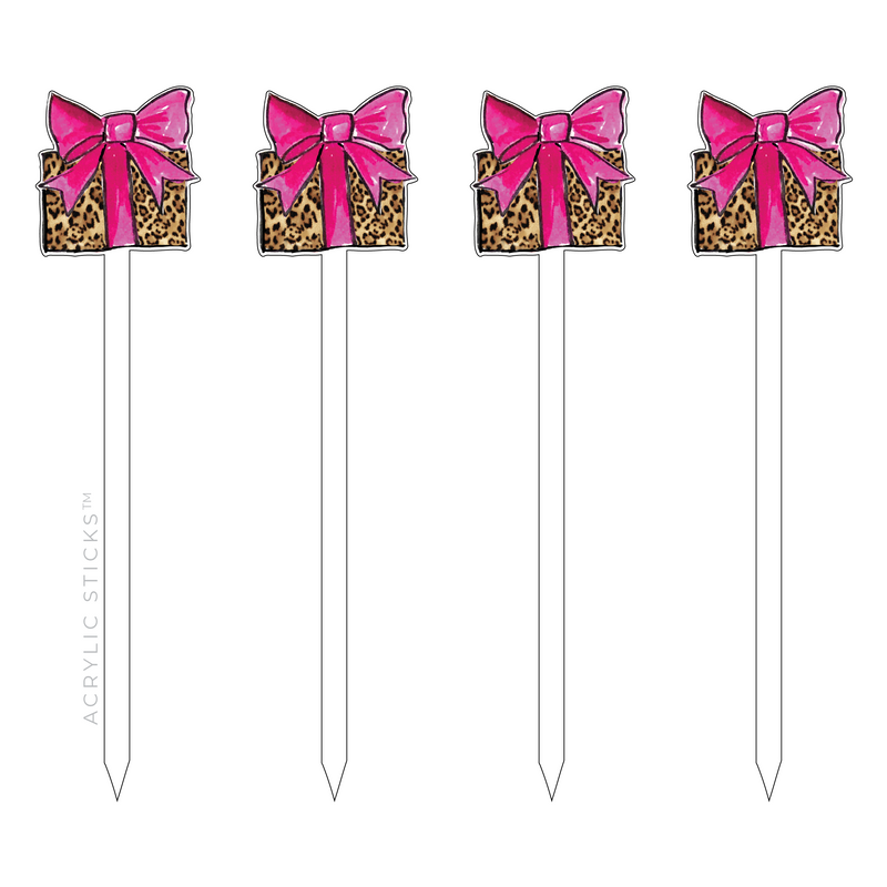 LEOPARD GIFT WITH BOW ACRYLIC SKEWERS
