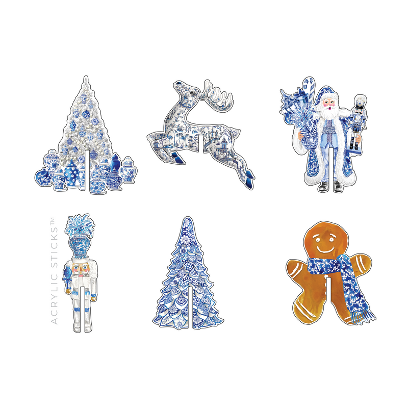 BLUE & WHITE CHINOISERIE CHRISTMAS ACRYLIC DRINK CLIP COMBO