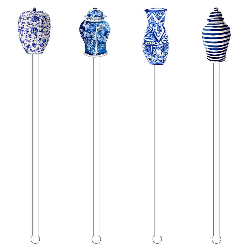 I LOVE BLUE & WHITE GINGER JARS 'BUBBLY'S' ACRYLIC DRINK MARKERS