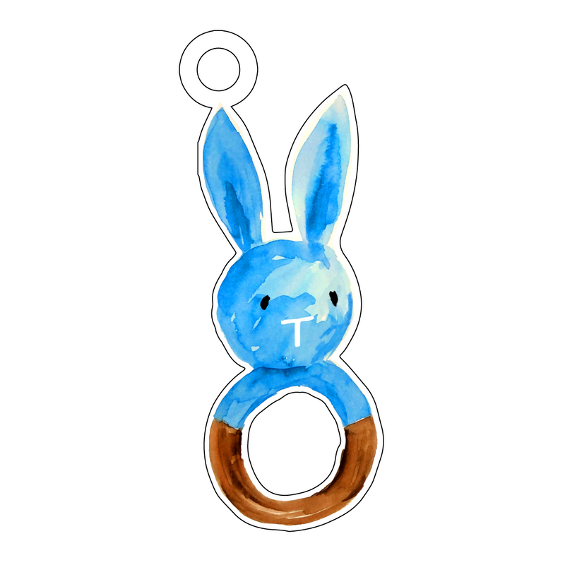 BLUE BUNNY RATTLE ACRYLIC GIFT TAG