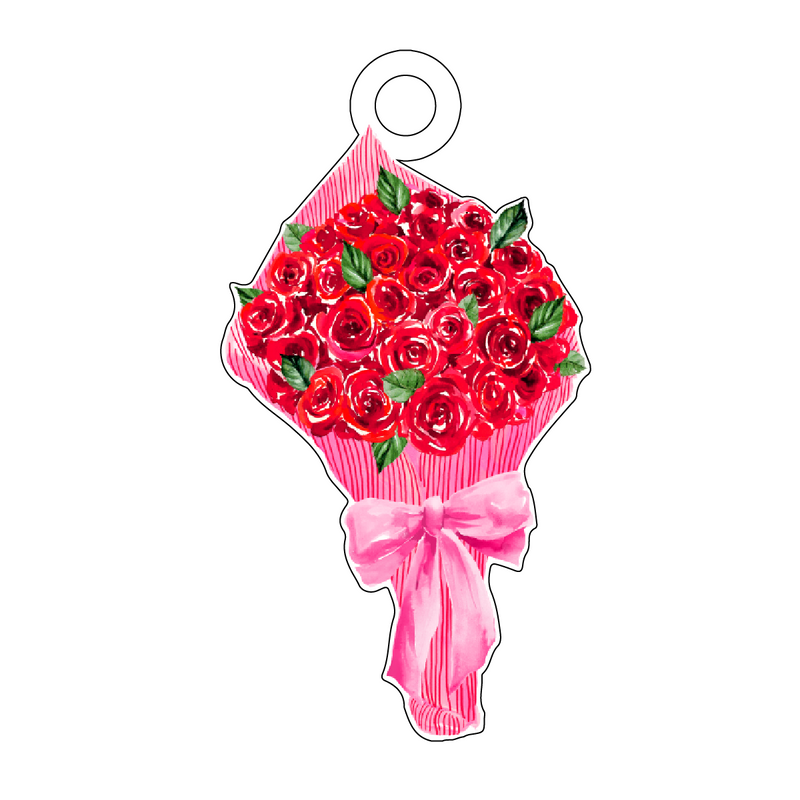 BOUQUET OF ROSES IN PINK PAPER ACRYLIC GIFT TAG