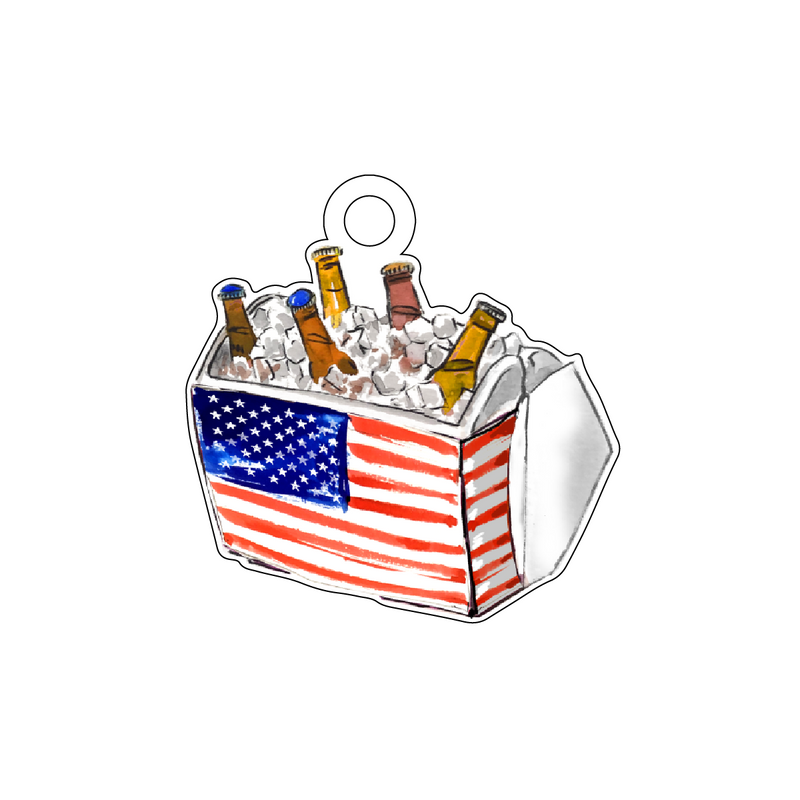 PATRIOTIC COLD BEER COOLER ACRYLIC GIFT TAG