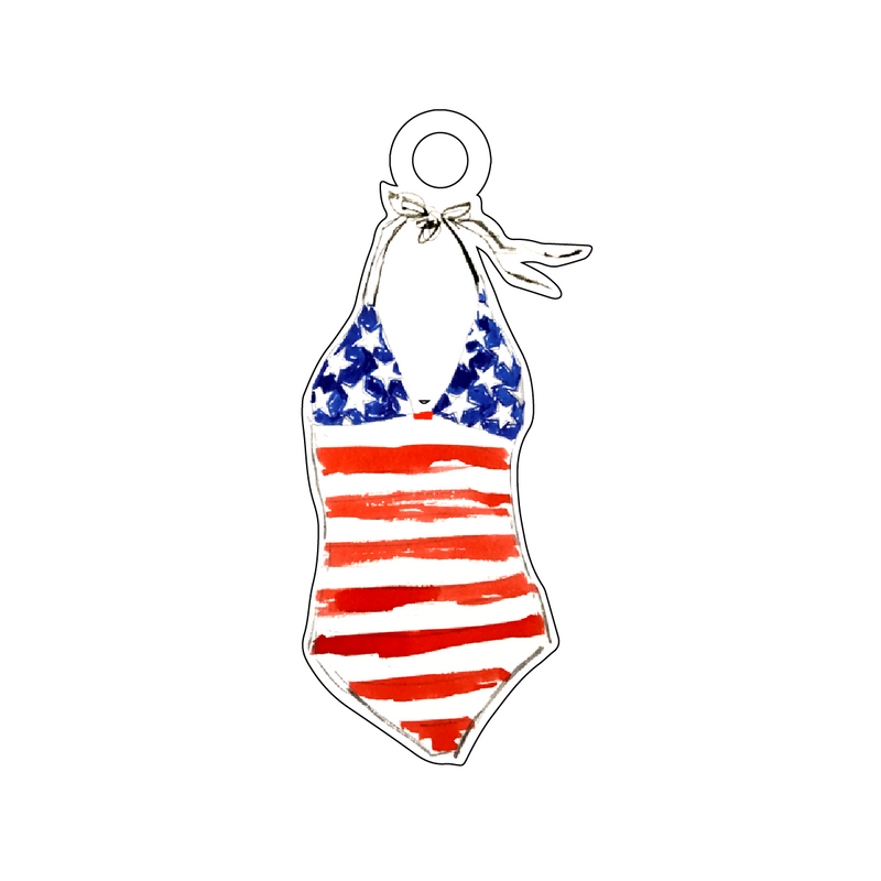 I LOVE AMERICA ONE-PIECE SWIMSUIT ACRYLIC GIFT TAG