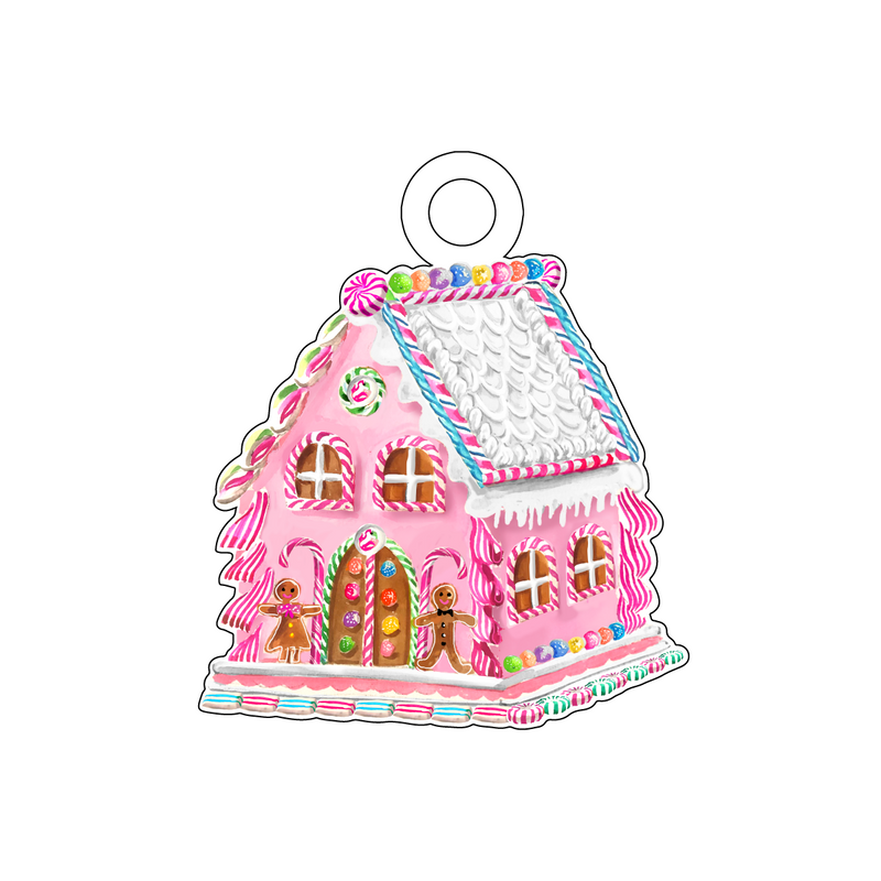 PRETTY IN PINK GINGERBREAD HOUSE ACRYLIC GIFT TAG