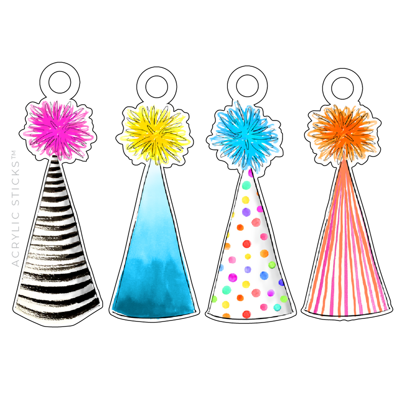 PREPPY PARTY HATS ACRYLIC GIFT TAG COMBO