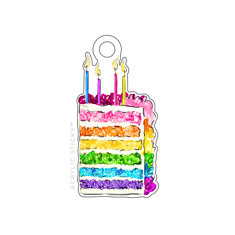 RAINBOW SLICE OF BIRTHDAY CAKE ACRYLIC GIFT TAG