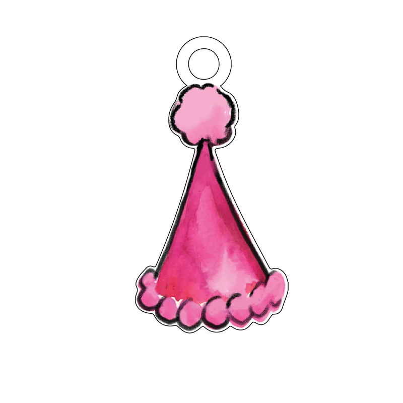PINK PARTY HAT ACRYLIC GIFT TAG