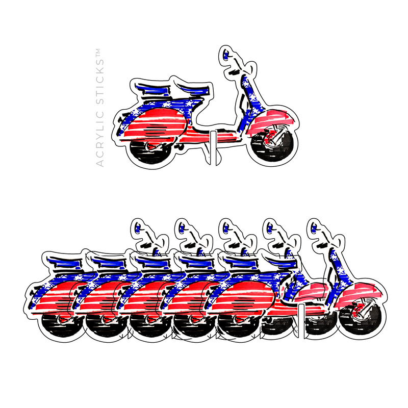 PATRIOTIC SCOOTER ACRYLIC DRINK CLIPS