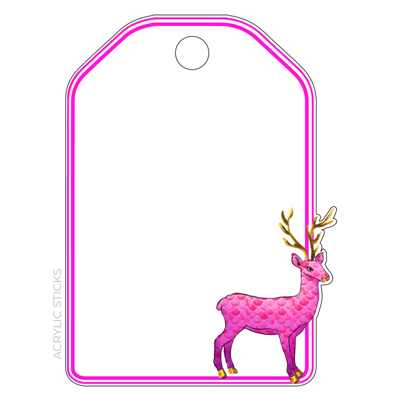 PINK OMBRE SCALLOP REINDEER WRITABLE ACRYLIC GIFT TAG