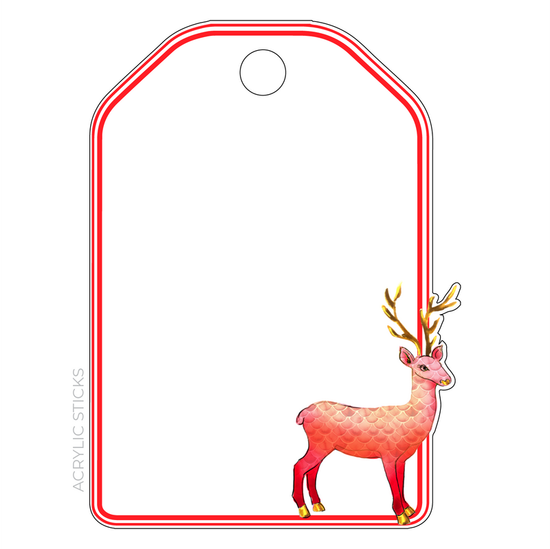 RED OMBRE SCALLOP REINDEER WRITABLE ACRYLIC GIFT TAG