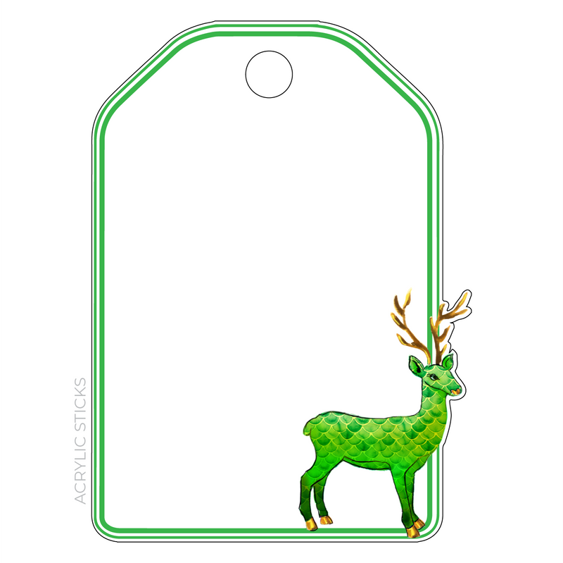 GREEN OMBRE SCALLOP REINDEER WRITABLE ACRYLIC GIFT TAG