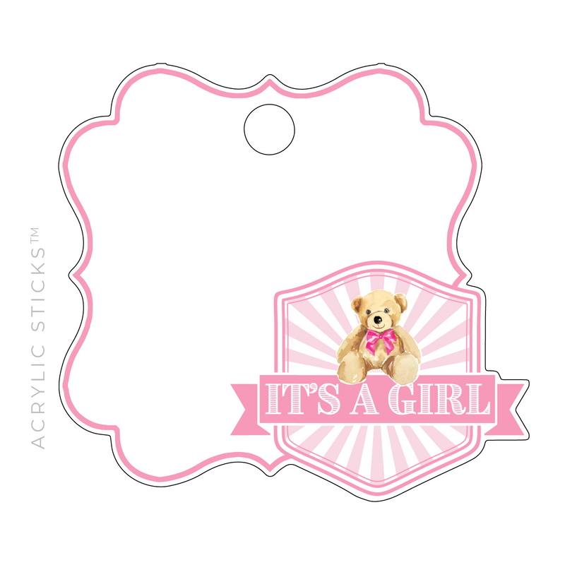 IT'S A GIRL CREST WRITABLE ACRYLIC GIFT TAG
